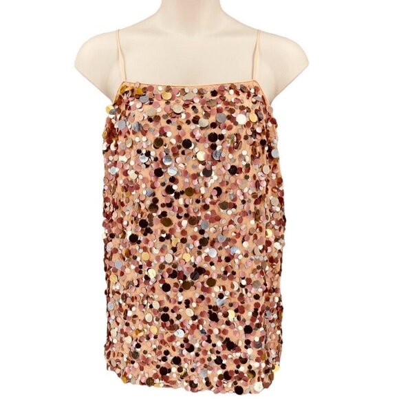 Lovers & Friends Chloe Mini Dress Girls Night Size L Sequin Rose Gold Disco - Picture 1 of 15